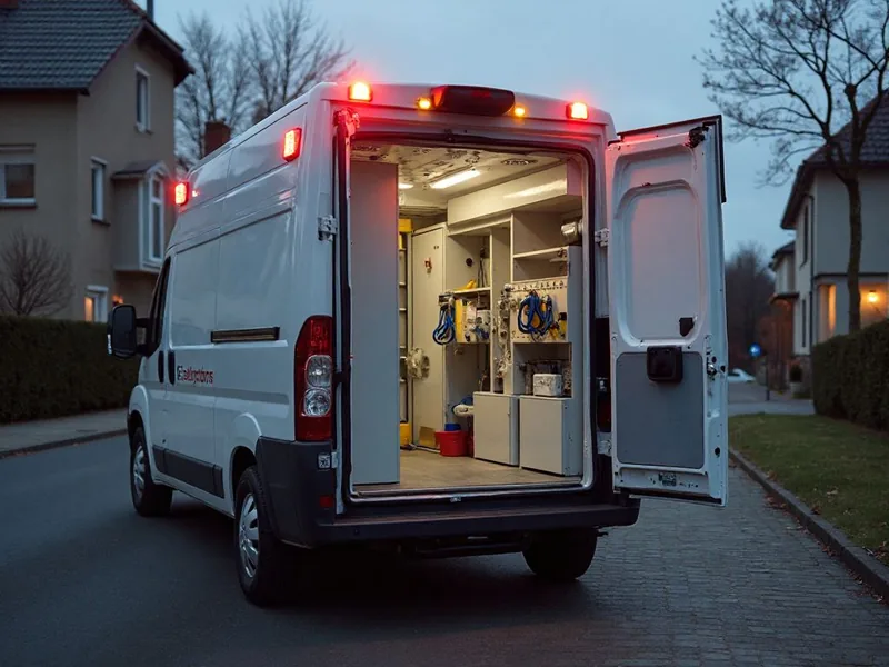 Elektro-Notdienst-Fahrzeug im Einsatz in Velbert